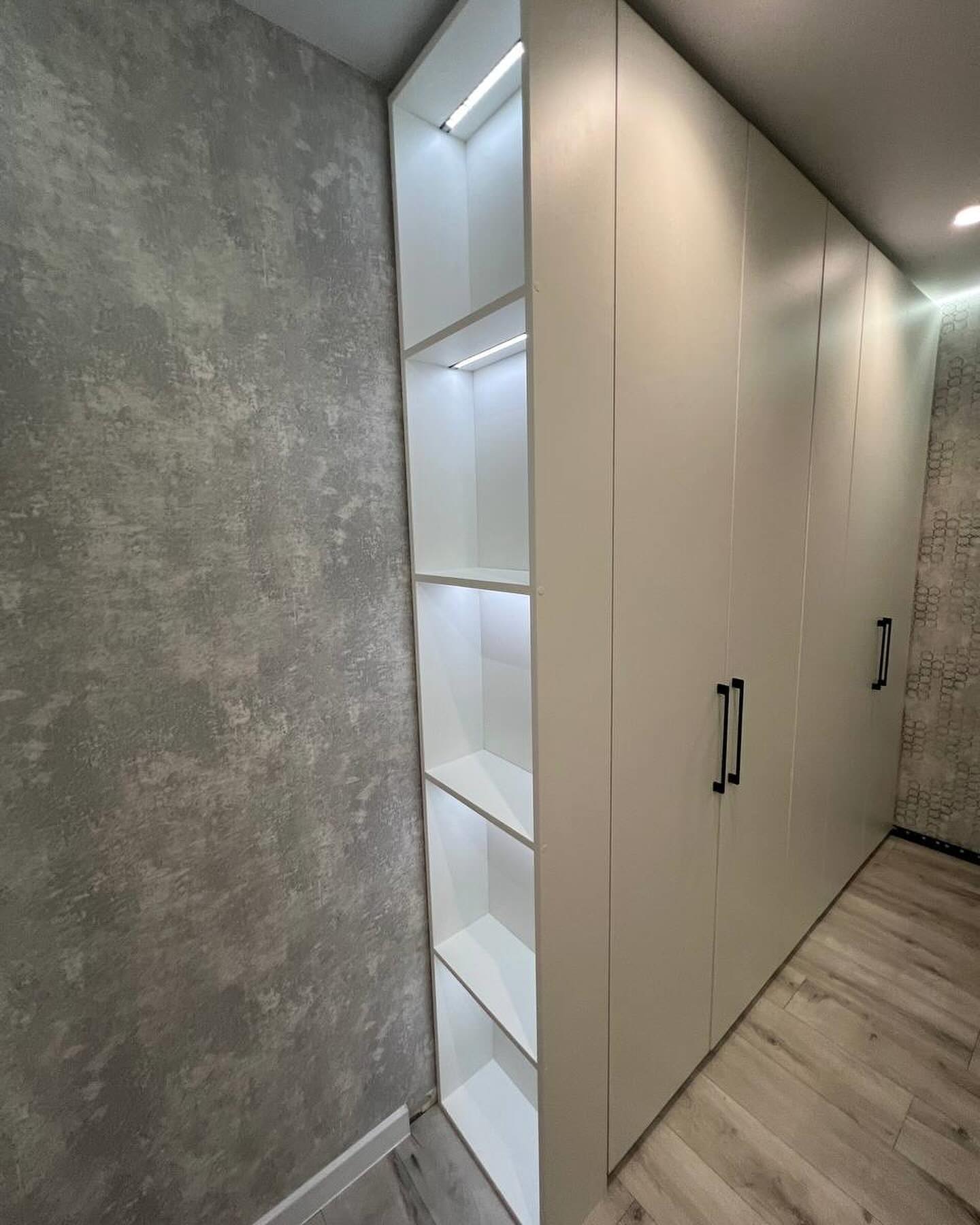 Шкаф с открытыми полками и подсветкой